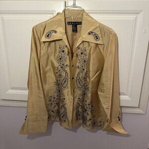 Silkland Women's‎ Yellow button up geographic design top  Size XL